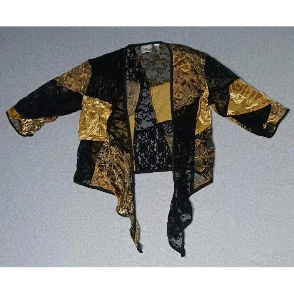 Chicos Lace Velvet Burnout Silk Blend Cardigan Womens Size 0 Black Leapard Fairy - Picture 1 of 11